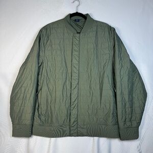 Mens Army Green Quilted Bomber Jacket Size Large